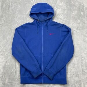 Nike Hoodie Mens Small Blue Full Zip Athletic Red Check Logo